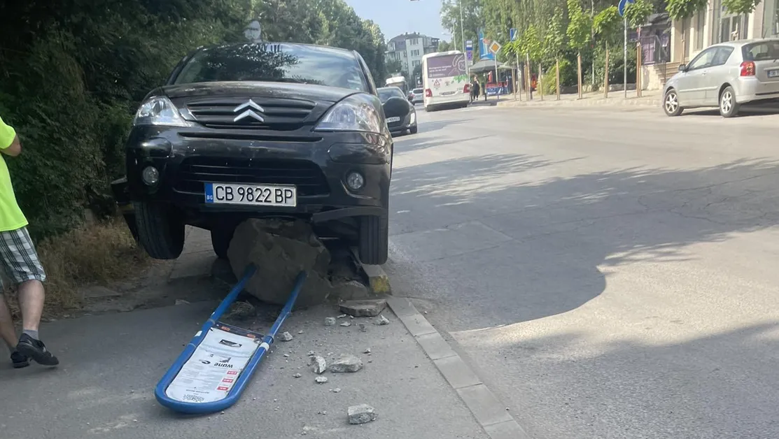 Кола се качи върху тротоар и отнесе табела в София, шеги заваляха във Facebook