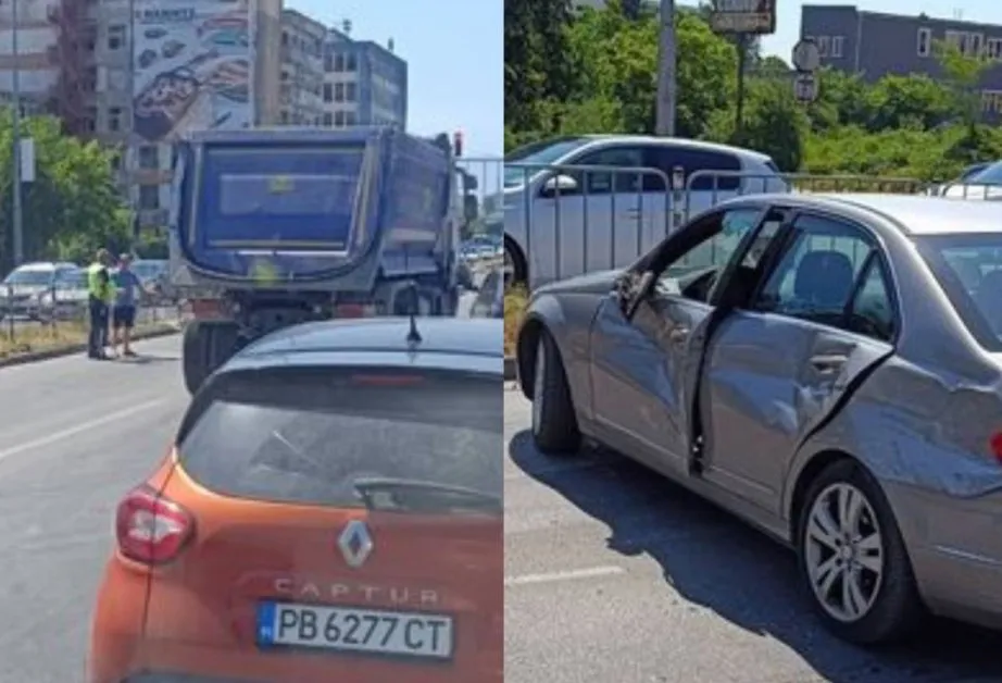 Камион помля кола в Пловдив, има тапа СНИМКИ