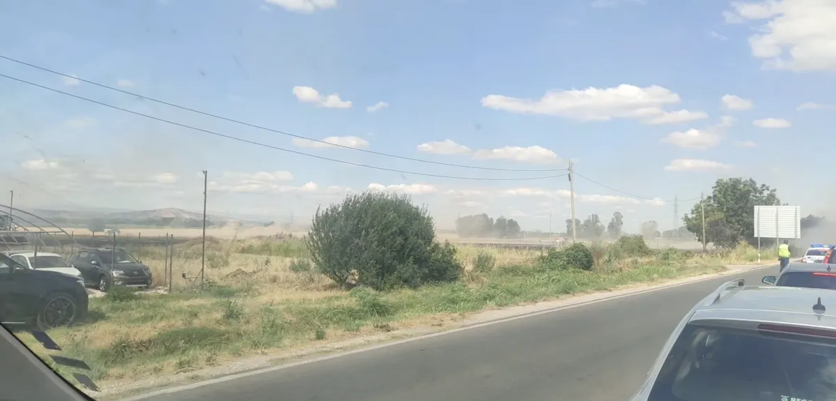 Пожар в царевично поле затруднява движението между Белово и Лозен ВИДЕО