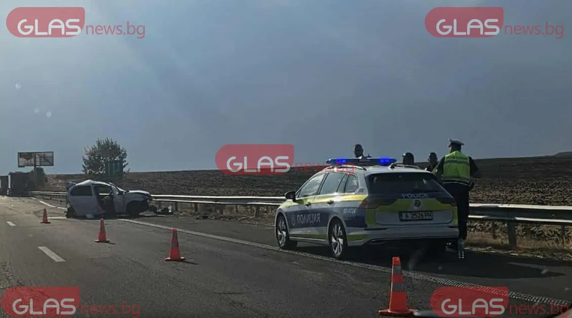 Сблъсъкът на АМ Тракия: Колата е пометена в аварийната, ранен е столичанин СНИМКИ