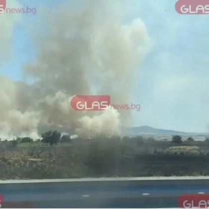 Пожар избухна в близост до автомагистрала Тракия в района на
