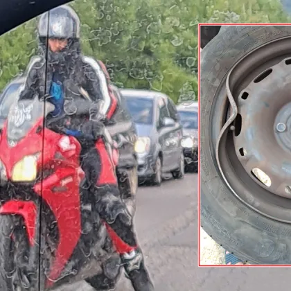 Шофьорка спука гума на пътя в района на караулката на