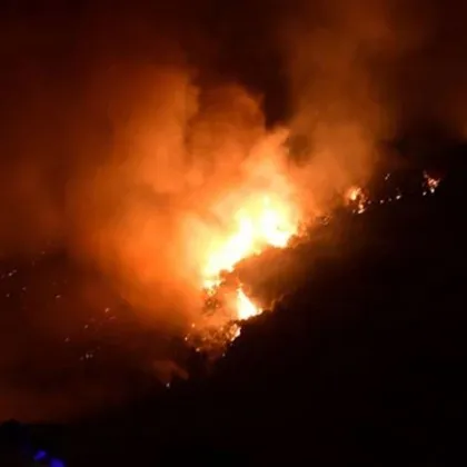 Голям горски пожар избухнал снощи между областите Кестел и Гюрсу