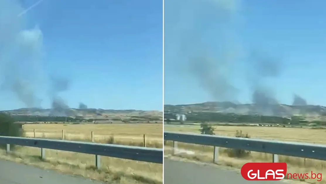 Пожар гори в района на Айтос, димът се вижда от АМ "Тракия"