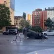 Кола се обърна по таван в София ВИДЕО