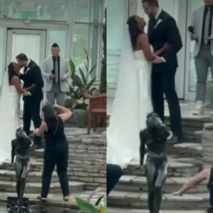 Фотографка падна във фонтан на сватба, но продължи да снима и смая всички ВИДЕО