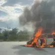 Кола избухна в пламъци на АМ "Струма" СНИМКИ