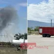 Голям пожар край летището в Крумово СНИМКИ