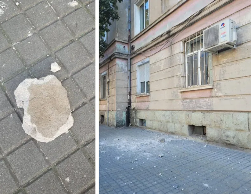 Опасно! Мазилка пада по тротоар в Димитровград СНИМКИ