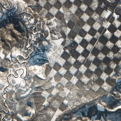 Изследователи показаха сателитно изображение показващо огромна шахматна дъска около река