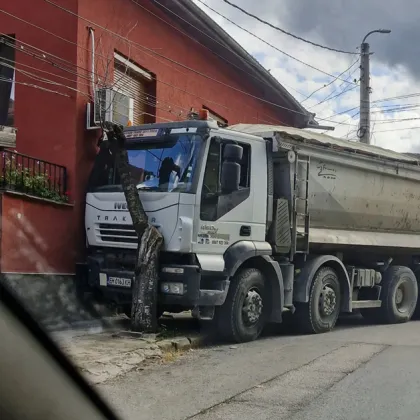 Самосвал се качи на тротоар и се заби в дърво в Ловеч