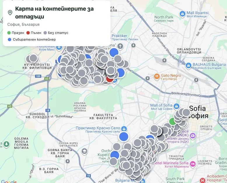 Създадоха интерактивна КАРТА на контейнерите за отпадъци в София