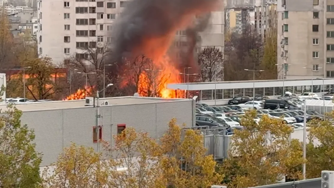 Голям пожар избухна в столичния квартал "Банишора" СНИМКИ+ВИДЕО