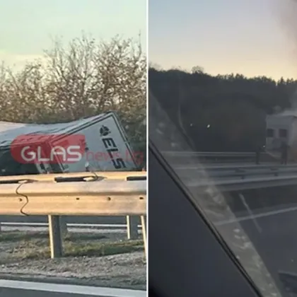 Два пътни инцидента затрудняват движението по автомагистрала Тракия Камион се е