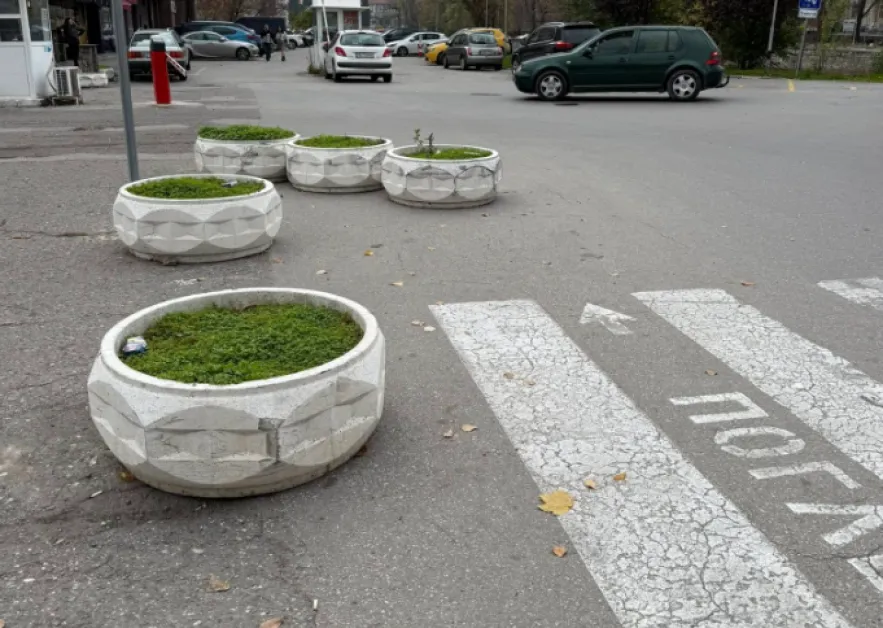 Бетонни саксии насред пътя в Асеновград предизвикаха недоумение СНИМКИ