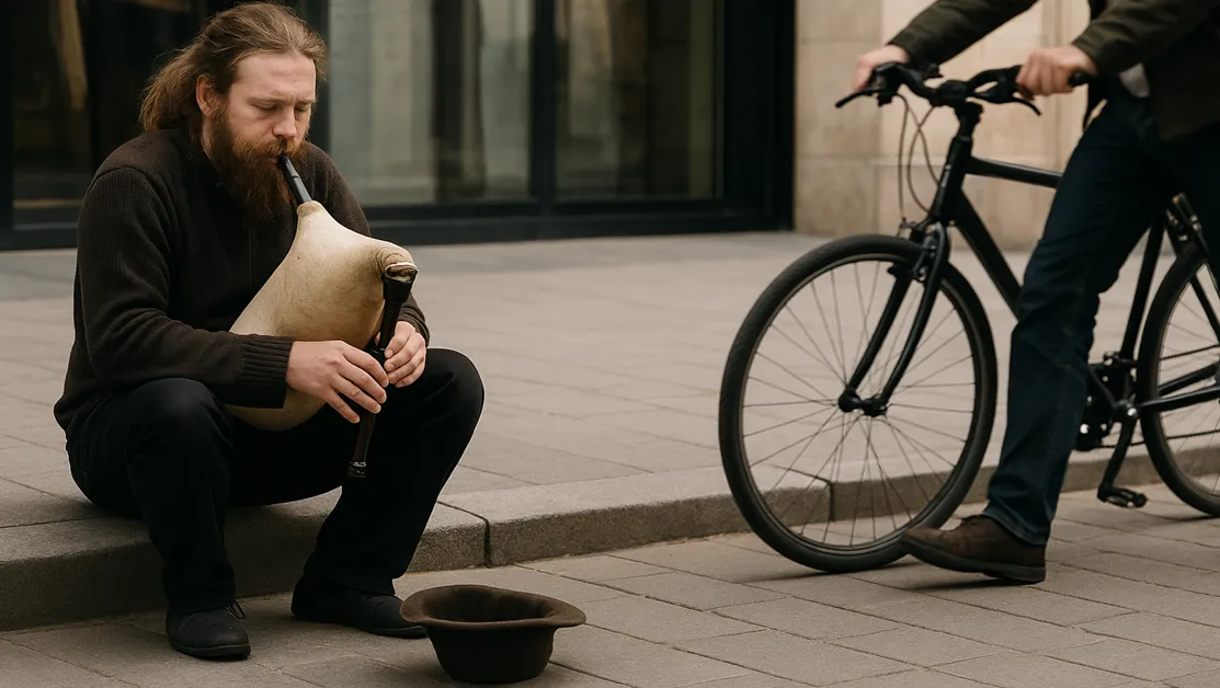 Крадец задигна шапка с пари от уличен музикант и падна на земята, но успя да избяга