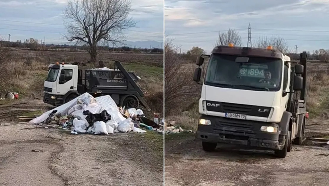 Мъж засне камион, готов да разтовари боклук край поле в Нови Искър ВИДЕО