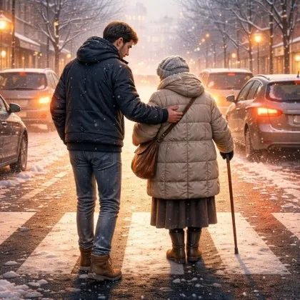 Сцена от София, която разтопи леда: младеж помогна на крехка жена