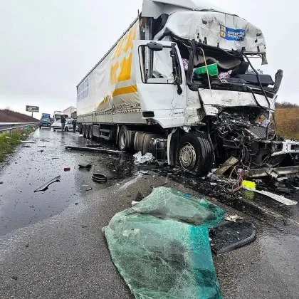 Камион се вряза в опашка тирове на границата, шофьорът загина СНИМКИ