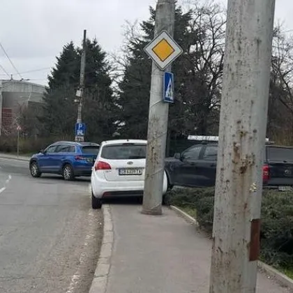 Кола се намърда върху тротоар, блокира "зебра" СНИМКА