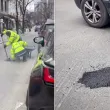 "Отчитане на дейност": Вижте как се кърпят дупки в центъра на София между преминаващите коли
