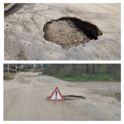 Ремонт по дупнишки: сложиха знак и оставиха пътя да пропадне СНИМКИ