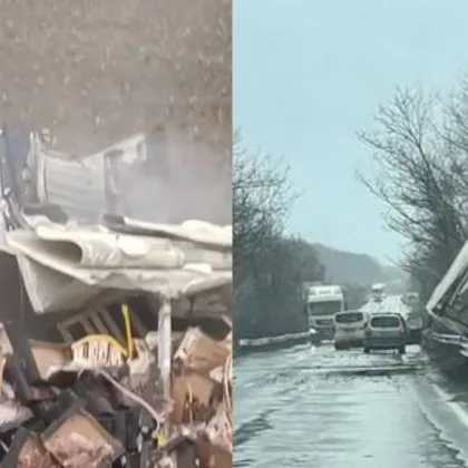 Камион се обърна в канавката, друг заседна в храсти СНИМКИ