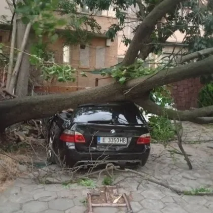 Щети и смачкани коли след бурята в Благоевград