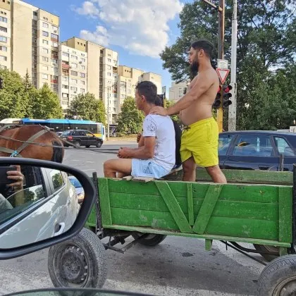 Полпозишън за една конска сила: Каруца изпревари колоната в София СНИМКИ