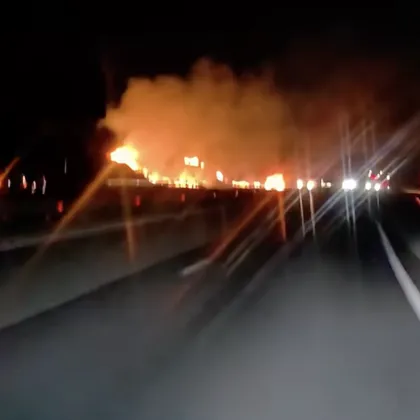 Пожар пламна край АМ "Марица" тази нощ ВИДЕО