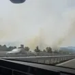 Пожар гори до АМ "Тракия" ВИДЕА