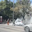 Кола лумна в пламъци насред София, пожарникари се борят с огъня ВИДЕО