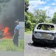 Катафалка избухна в пламъци, докато превозва ковчег за погребение ВИДЕО