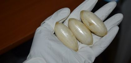 Сервитьор мушна капсула с дрога в ануса си
