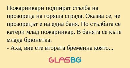 Пожарникари подпират стълба на...