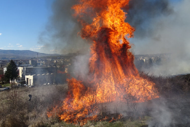 Голям пожар пламна при гимназия в Благоевград