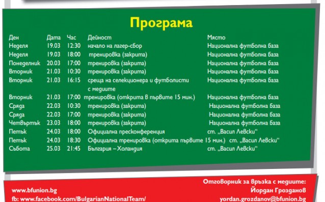 Обявиха програмата на националите преди мача с Холандия