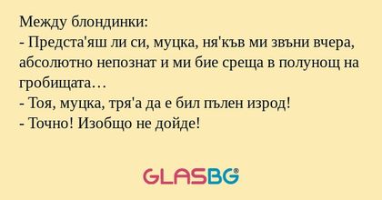 Между блондинки: - Предста'яш ли...