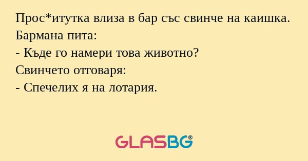 Прос*итутка влиза в бар със свинче...