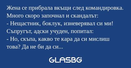 Жена се прибрала вкъщи след командировка...
