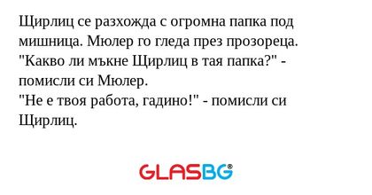Щирлиц се разхожда с огромна папка...