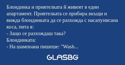 Блондинка и приятелката й живеят...