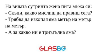 На вилата сутринта жена пита мъжа...