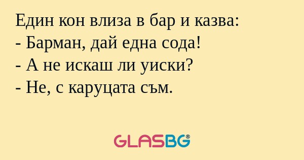 Един кон влиза в бар и казва...