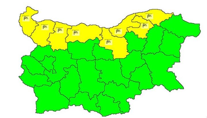 Жълт код за силен вятър в Разград и още седем области
