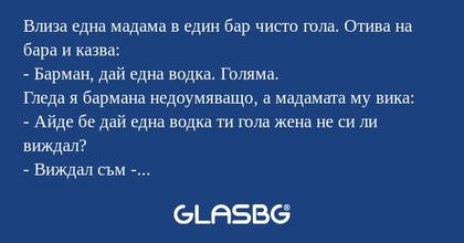 Влиза една мадама в един бар чисто...