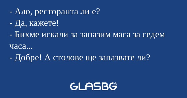 Ало, ресторанта ли е? - Да, кажете...