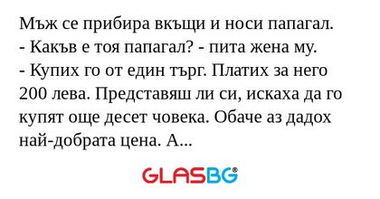 Мъж се прибира вкъщи и носи папагал...