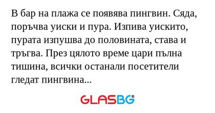 В бар на плажа се появява пингвин...