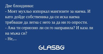 Две блондинки: - Моят мухльо изпоркал...
